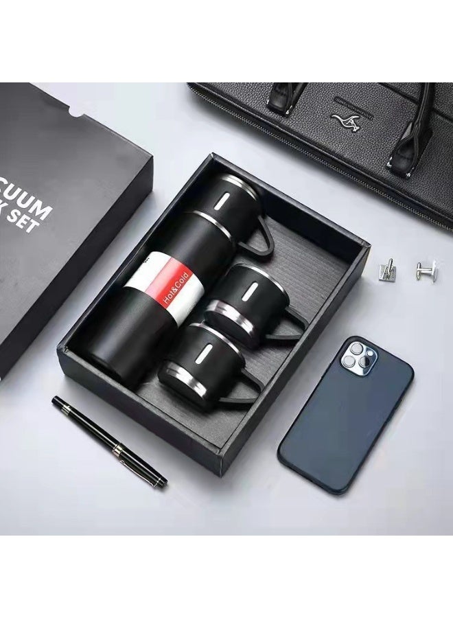 ايونلاين كوب قهوة معزول حراريا من الستانلس ستيل أسود , زجاجة مياه معزولةمن الستانلس ستيل بجدار مزدوج وتفريغ هواء من كونيا، مع غطاء و3 اكواب لمشروبات ساخنة، باردة، شاي، قهوة وسفر500 مل - Image 1